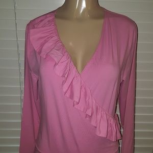J. Crew ruffled top pink body suit